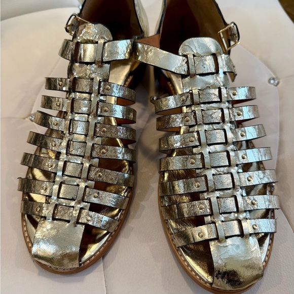 Gold Metallic Gladiator Sandals with Cage Design - Picture 1 of 5